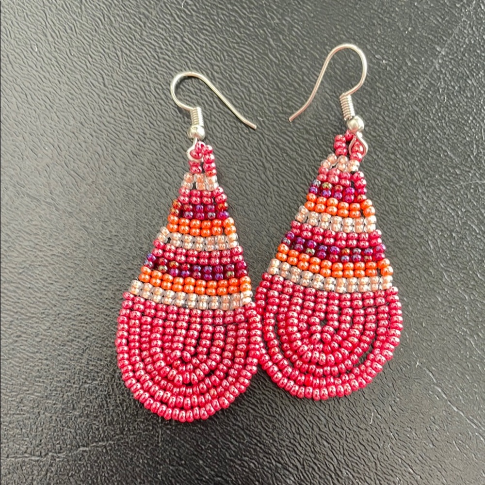 South Africa Handcrafted Beaded Teardrop Earrings. Beautiful African jewelry.